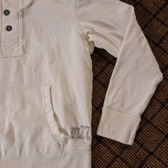 American Eagle Henley Button Pullover Hoodie Sz Large VTG Y2K Skater White Thick - Picture 4 of 11